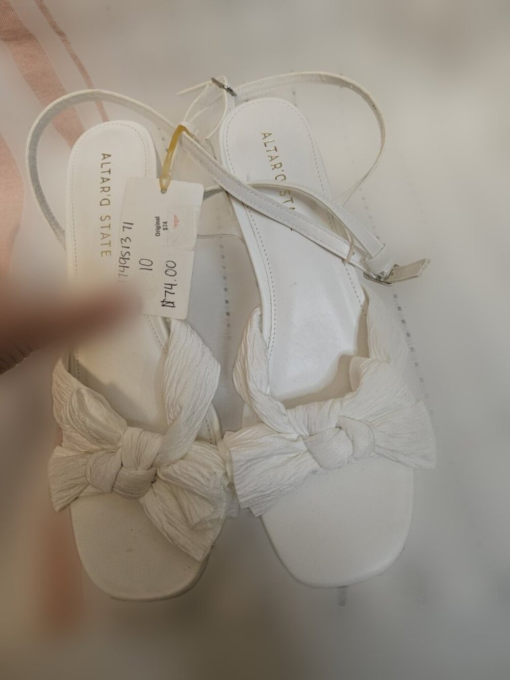 Altar'd State White Bow Sandals Womens 10 Strappy Block Heel New